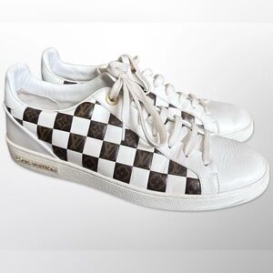 Louis Vuitton White Brown Damier Tressage Frontrow Monogram Sneakers Sz 8.5